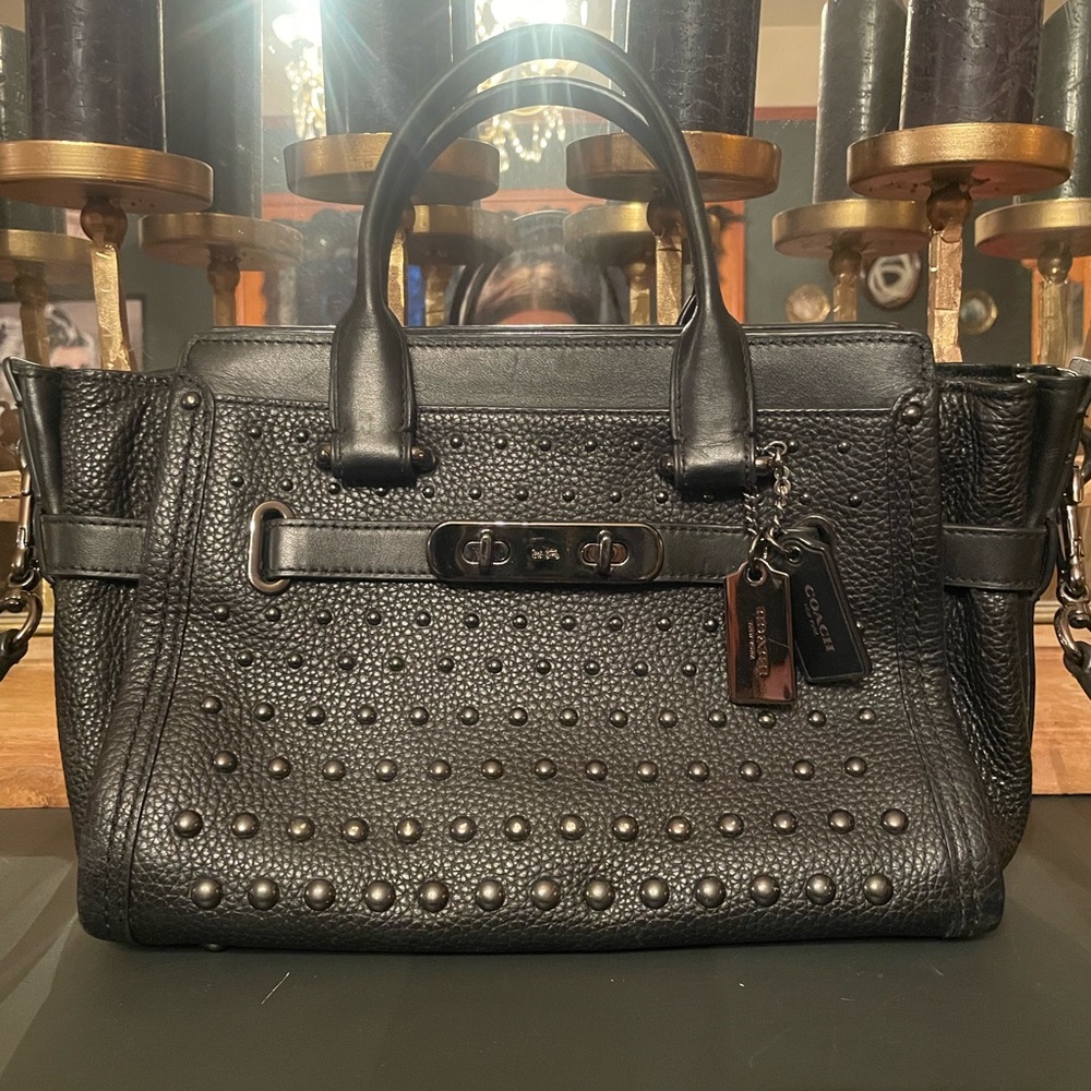 Coach Swagger Black Pewter Studded Purse- Authentic